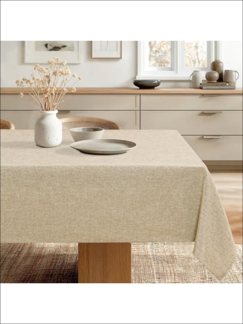 Faux Linen Farmhouse Tablecloth Wrinkle Stain Resistant 60x140 Inch